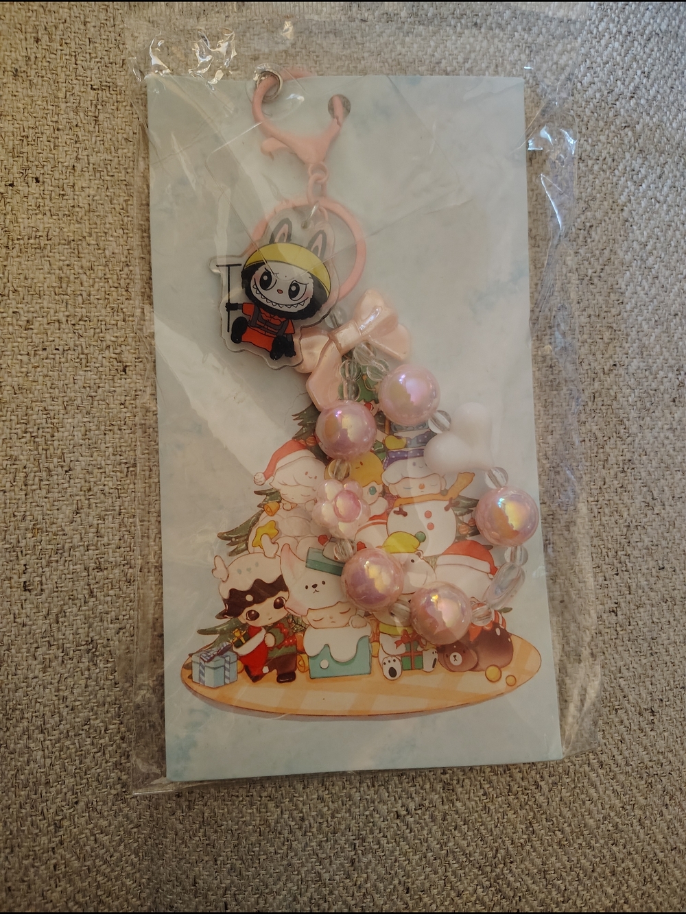 Labubu Pink Pearl Charm Keychain